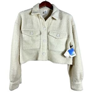 Abound Nordstrom Women's‎ Jacket Ivory Faux Fur Teddy Cropped Boxy Button Size M